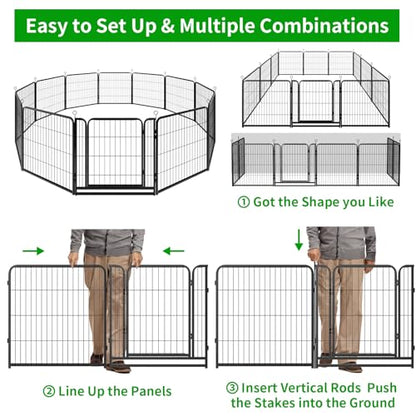 Kfvigoho Dog Playpen Outdoor Extra Wide 12 Piece Panels Heavy Duty Dog Fence 32" Height Anti-Rust with Doors Portable for RV Camping Yard, Total 32FT, 79 Sq.ft, Snowy Black - style: 32"W x 32"H