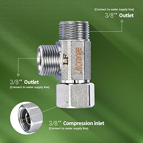 Litorange Lead-Free Brass 1 PCS Brass Angle Stop Add-A-Tee Valve 3/8" Compression Inlet by 3/8" Compression Outlet by 3/8 Inch Compression Outlet Easy Connect Tee - size: 3/8" Add-A-Tee Chromed