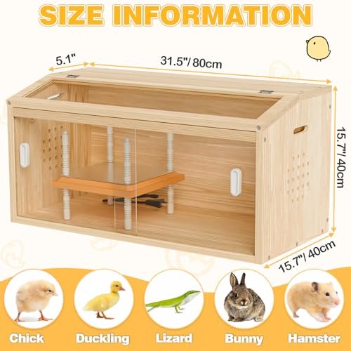 Brooder Box for Chicks Wooden Chick Brooder with Heat Lamp Large Brooder Plate for Baby Chicks, Ducks, Quails Birds