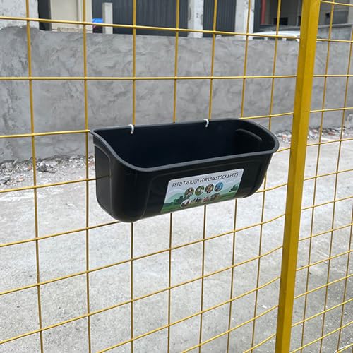 2PCS Hanging Feeder, Hay Feeder Wall Mount, Fence Feed Trough Thick PP Fence Hanging Chicken Feeder for Duck Piglets Goose Turkeys Goat Pig (Black)