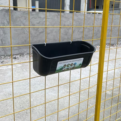 2PCS Hanging Feeder, Hay Feeder Wall Mount, Fence Feed Trough Thick PP Fence Hanging Chicken Feeder for Duck Piglets Goose Turkeys Goat Pig (Black)