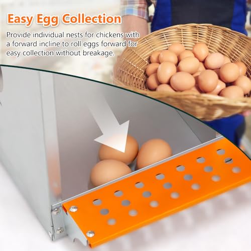 8-Bay Metal Chicken Nesting Box for Hens and Ducks, Wall-Mounted Galvanized Steel Coop Nest with Ventilation, Easy Assembly (8-Orange) - color: 8-Orange