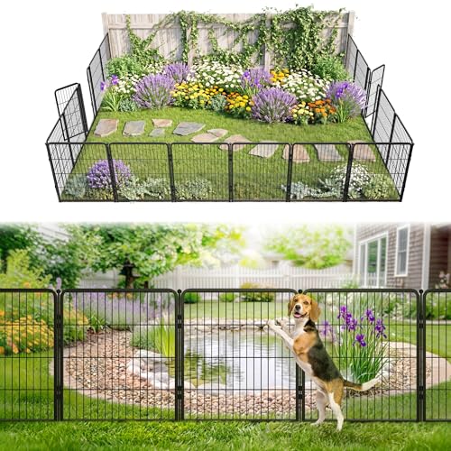 FXW Garden Fence Outdoor for the Yard – 32in(H) x 36.4ft(L) Heavy Duty Metal Animal Barrier for Dog, No Dig Decorative Dog Fence, 16 Panels, Black - color: Black, size: 32"H