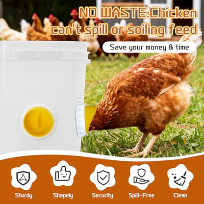 DIY Chicken Feeders 4 Ports Yellow No Waste | Automatic Rain Proof, Poultry Feeder Kit, Includes 1 Hole Saw, for Buckets Barrels Bins Troughs - color: Yellow