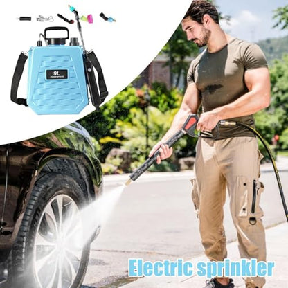 Electric Garden Sprayer | Backpack Can Rechargeable - Power Sprayer with Adjustable Shoulder Strap,for Home Outdoor Plant Agriculture Backyard Yard Lawn Farm - color: 9L sky blue