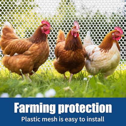 White Plastic Chicken Wire Mesh, 15.7 in x 20 ft, Garden Hex Netting | 500GSM ABS, 0.3" hex holes, scissors-cut, non-metal no sharp edges, garden poultry rabbit moss pole floral craft - color: 20ft White