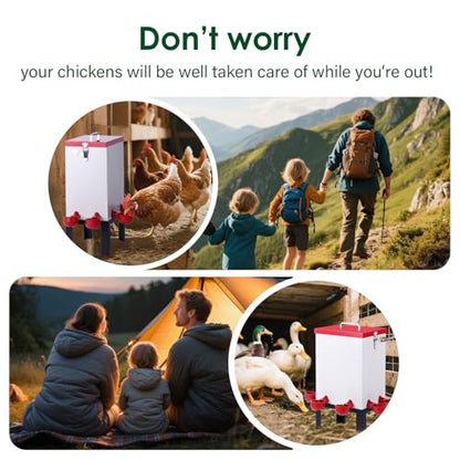 3 Gallon Chicken Waterer,Stainless Steels Automatic Chicken Waterer Feeder with Float Valve,Water Cups, Bottom Bracket and Hose (One End 3/4") Poultry Waterer Dispenser for Quail Duck Goose Turkeys