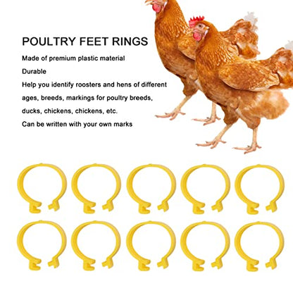 100Pcs Chicken Ankle Rings, Yellow Chicken Leg Rings, Plastic Poultry Leg Bands Rings for Ducks Guinea Goose Gamefowl Turkey (16mm) - size: 16mm