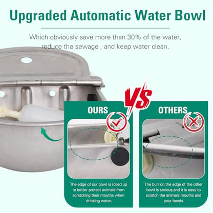 304 Stainless Steel Automatic Livestock Waterer with Float Valve and 39 inch Water Hose(one end 3/4''), Automatic Animal Water Bowl for Dogs,Horse,Calf,Chicken,Goat, Livestock Horse Waterer Dispenser