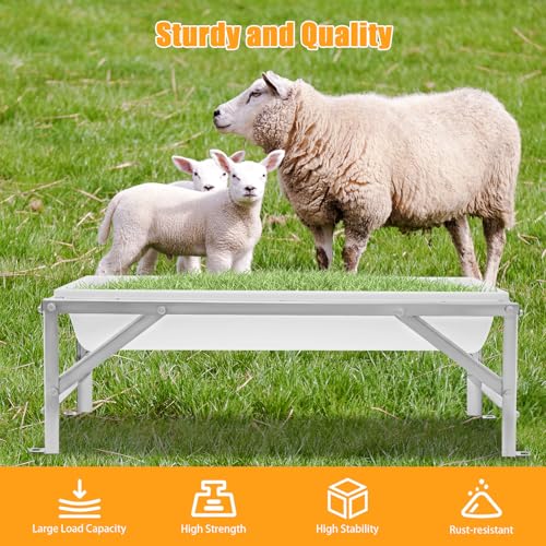 Livestock Feed Trough, Stainless Steel Long Large Capacity Horse Feeder Water Trough with Stand for Calves, Goats, Sheep, Horses