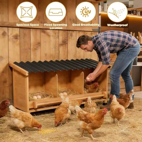 Nesting Boxes for Chickens,Chicken Laying Boxes for Hens,Nest Box | 3 Compartments, Wall Mount or Floor Use, PVC Roofing,Privacy Back Panel for Hens, Ducks, Chickens, Easy to Assemble&Clean - size: 37.1"L x 13.0"W x 18.2"H