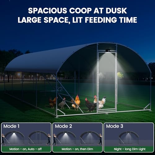CHIKENCOOP 26x6.5x6.6ft Metal Chicken Coop, Full-Cover 4-Room Chicken Run | Four-room walk-in chicken run with full-top waterproof UV-resistant cover, solar light, support brackets, and rear poles - size: 319.0"L x 118.0"W x 78.0"H