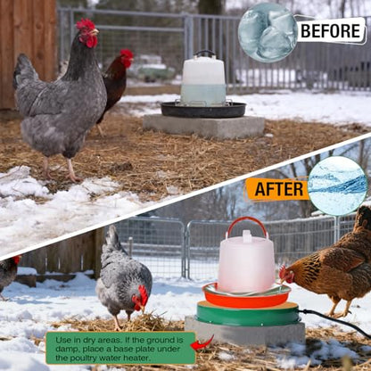 2 Pack Chicken Water Heater for Winter, 125W Poultry Waterer Heated Base 31.4cm / 12.4in, Freeze-Proof Thermostat Deicer for Metal or Plastic Chicken Drinkers 1–5 Gallon, - size: 2 PACK
