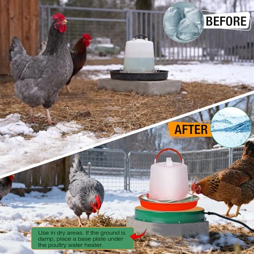 Chicken Water Heater for Winter, 125W Poultry Waterer Heated Base 31.4cm / 12.4in for Metal or Plastic Drinkers 1–5 Gallon, Freeze Proof Thermostat Deicer Chicken Drinker Heater - size: 1 PACK