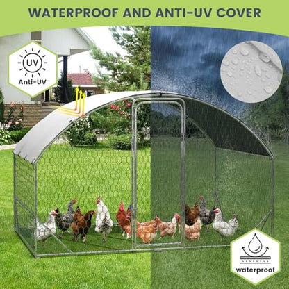 Large Metal Chicken Coop, Walk-in Poultry Cage, Chicken Run Pen House with Reinforcement & Waterproof & Anti-Ultraviolet Cover Chicken Coop Run with Lockable Doors for Outdoor 9.8 x 6.5 x 6.5ft