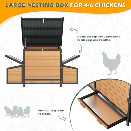 Chicken Coop, Large Wooden Chicken House with Waterproof Roof & Pull-Out Tray, Outdoor Chicken Hutch with 6 Nesting Boxes, Duck Coop Hen House for 4-6 Chicken, Reddish Brown - color: Reddish Brown