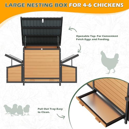 Chicken Coop, Large Wooden Chicken House with Waterproof Roof & Pull-Out Tray, Outdoor Chicken Hutch with 6 Nesting Boxes, Duck Coop Hen House for 4-6 Chicken, Reddish Brown - color: Reddish Brown