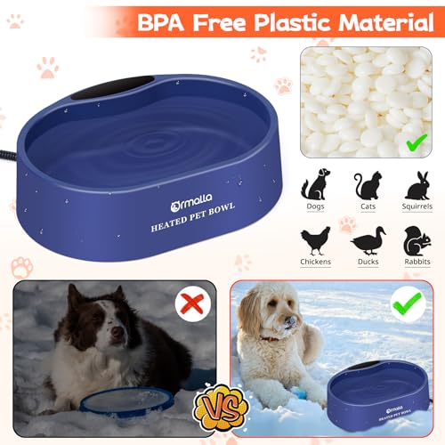 Heated Dog Water Bowl, Large Capacity 125oz Outdoor Heated Pet Bowl for Dog, Cat, Chicken and Squirrel, Thermal Bowl with Chew Resistant Power Cord, 35W