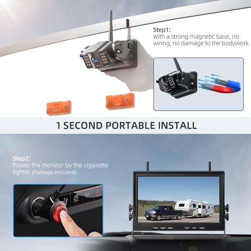 eRapta 4 Wireless Backup Camera Magnetic: 10.1" IPS Full-Size DVR Monitor, Install-Free RV Camera System with IR Night Vision, Built-in 9600mAh Battery for RV/Camper/Truck/Trailer/Tractor ACT104 - size: 10 inch-4 cameras
