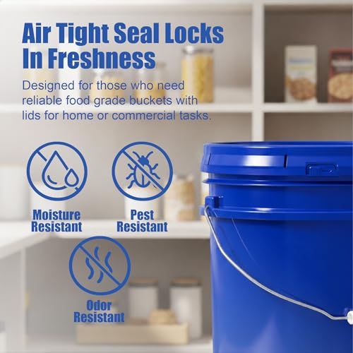 ePackageSupply 5 Gallon Bucket - Food Grade Bucket with Airtight Gasketed Tear Strip Lid, BPA-Free, Heavy-Duty 90 Mil HDPE Plastic Pail, Bulk Storage, Durable Container, Made in USA - Blue, 3 Packs | Airtight Gasketed Tear Strip Lid, Heavy-Duty 90 Mil HDP