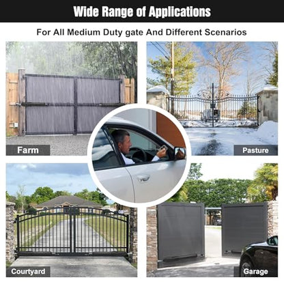 JUJIANG C026 Solar Gate Opener with Batteries & Solar Panel for Single Swing Gates Up to 770lb 16FT Automatic Gate Openers with Remote Complete Kit Medium Duty Automatic Gate Openers Solar Powered - size: 770lb Solar Single gate opener