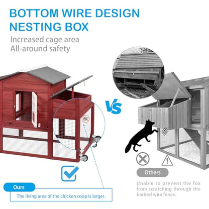 PetsCosset 79" Wooden Chicken Coop Rabbit Cage with Nesting Box, Waterproof Roof, Removable Tray, Combinable - color: Hen house-Red, size: 75.0"L x 26.0"W x 39.0"H