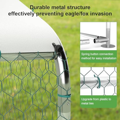 Large Metal Chicken Run, Chicken Coop with Lockable Door Spire Shape Walk-in Chicken Hen House with Waterproof & Anti-UV Cover for Duck Rabbit Habitat Cage Outdoor Poultry Cage for Yard Farm - size: 118.1"L x 78.7"W x 78.7"H
