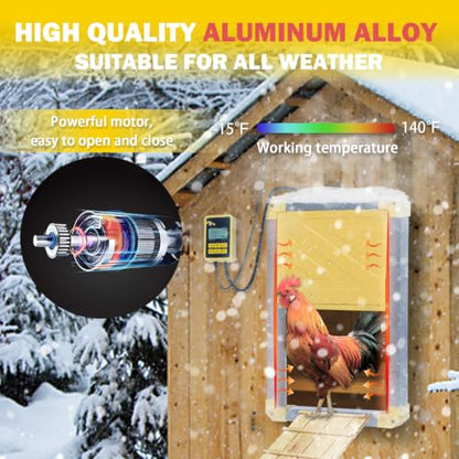 Aivituvin Solar-Powered Automatic Chicken Coop Door with Heating, Weatherproof Auto Opener for Chicken Houses/Duck Runs, Dual Power Modes, Safety Sensor, Easy Installation (Grey)