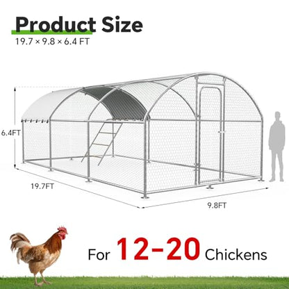 Chicken Coop Run19.7x10x 6.4ft,Outdoor Large Metal Chicken Run with Waterproof and UV-Resistant,Chickens Poultry,Roosting Perch,Walk-in Chicken Pen Cage for Yard - size: 236.4"L x 118.0"W x 78.0"H