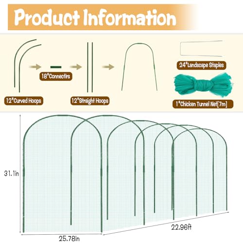 2.8 x 19.6 FT Portable Chicken Tunnel - Quick Install Yard Chicken Coop Run for Ducks, Rabbits & More
