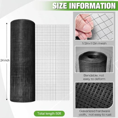 Tatuo Hardware Cloth 1/4 Inch 24in x 50ft Hot Dip Galvanized After Welded Cage Mesh Rolls 21 Gauge Metal Chicken Wire Roll Wire Fencing Poultry Netting for Raised Garden Rodent Animals(Black) - color: Black, size: 24in X 50ft
