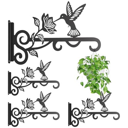 4-Pack Aesthetic Plant Hangers Outdoor – 10 Inch Metal Hanging Plant Bracket with Beautiful Hummingbird Pattern – Anti Rust Plant Hooks for Hanging Plants, Bird Feeder, Windchime, Lantern - size: 4 Pack
