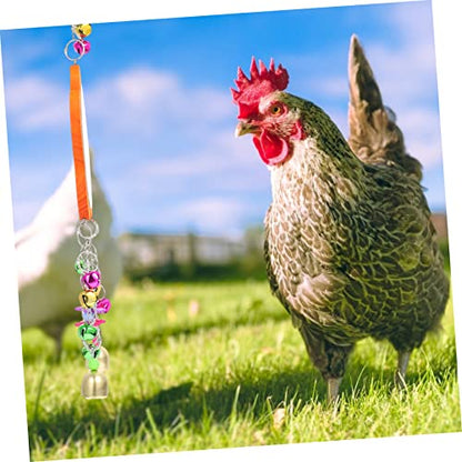 LIOOBO 1Pc Hens Mirror with Bells Chicken Mirror Toy Hanging Rooster Mirror for Birds Acrylic and Wood Fun Cage Decoration for Chickens and Pets