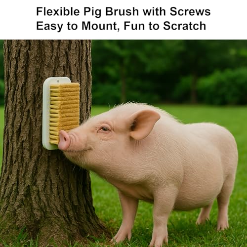 2Pcs Pig Enrichment Toy, 2-in-1 Self-Grooming and Scratch Brush for Mini Pigs, Encourages Natural Behavior, Reduces Stress, Easy Install for Pens, Barns, or Yards