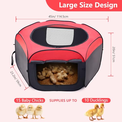 Brooder Box for Chick, Portable Baby Chicken Coop with Double Door and Zippered Cover, Small Animal Playpen Brooding Up to 15 Chicks, Ducklings, Waterproof Breathable Poultry Habitat Supplies
