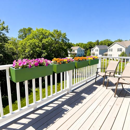 Metal Railing Planter Box, 30 Inch Balcony Planters with Adjustable Brackets, Large Hanging Planters for Outdoor Fence Deck - color: Green