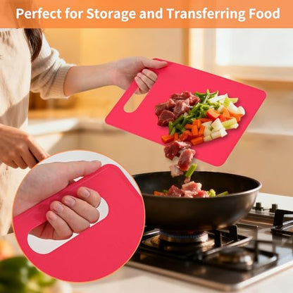 Luckyiren Cutting Board Set of 4, 11.4" x 7.5" x 0.1", Red Green Yellow White, Plastic Kitchen Cutting Boards with Juice Groove & Handle Hole, Lightweight & Dishwasher Safe - color: Macaron; 6-Pack