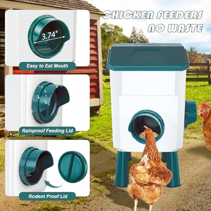 Chicken Feeder and Waterer Set 2 Gallon/17.6 Pounds, Automatic Chick Feeder and Waterer Set No Waste, Poultry Feeder Large for Hens/Ducks/Poultry - color: Blue