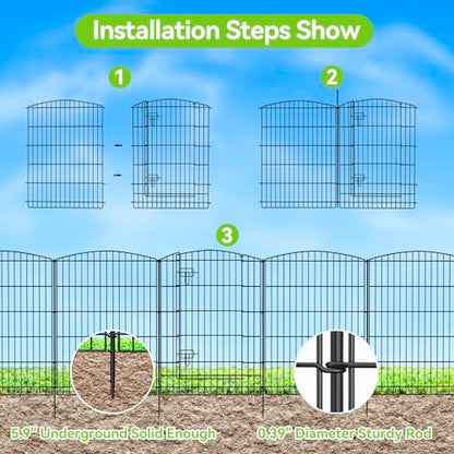 INJOPEXI Decorative Garden Fence 12 Panels 26ft (L)×36in (H) Garden Fences with 11 Panels + 1 Gate, No Dig Animal Barrier Rabbit Fencing Rustproof Metal Wire Temporary Dog Fence for Patio Outdoor Yard - size: 12 Panels 26ft(L)-36"(H) - With Gate
