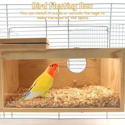 PINVNBY Large Natural Wood Parakeet Nesting Box Budgie Breeding Box Acrylic Bird Nest for Cage Transparent Panoramic for Birds, Parrots, Cockatiels, Lovebirds, Canaries (XL: 13.3 x 7.8 x 7.08 inch) - size: XL: 13.3 x 7.8 x 7.08 inch