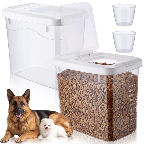 2 Pack Airtight Dog Food Storage Container, 27.6 Lbs Clear Pet Food Storage Bin with 2 Measuring Scoops for Pet Dog Cat Grain Rice Treat - size: 27.6 Lbs