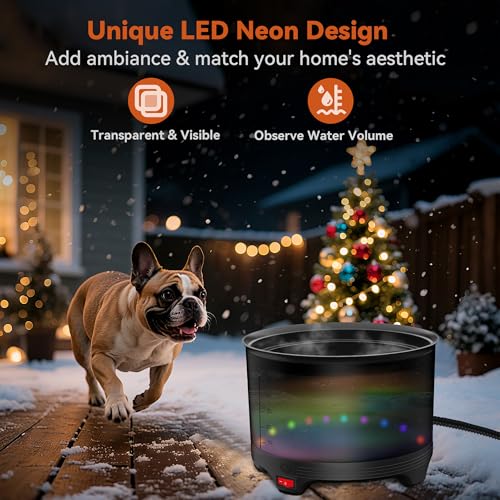 5.5L Heated Water Bowl, 1.45Gal Winter Large Heated Dog Bowls for Outside, Outdoor Waterproof Heat Pet Water Bowl with Chew Resistant Power Cord & LED Neon for Dogs/Cats/Chickens/Ducks