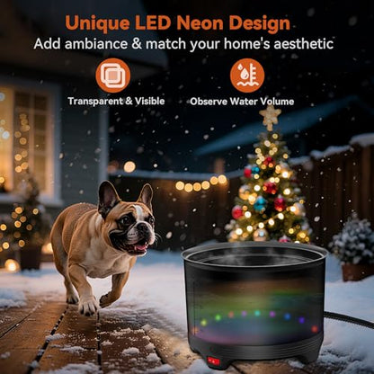 5.5L Heated Water Bowl, 1.45Gal Winter Large Heated Dog Bowls for Outside, Outdoor Waterproof Heat Pet Water Bowl with Chew Resistant Power Cord & LED Neon for Dogs/Cats/Chickens/Ducks