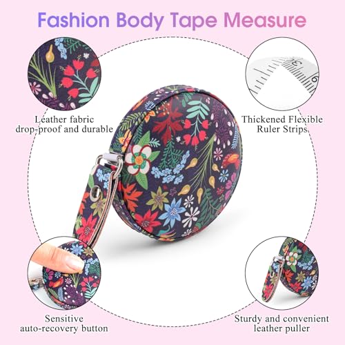 Retractable Mini Tape Measure, Auto-Retract, Premium Leather Tape Measure, Dual-Sided Ruler, Ideal for Fabric Cutting, Body Measurements, and Handicrafts (Tropical Flowers) - color: Colorful Tropical Flowers