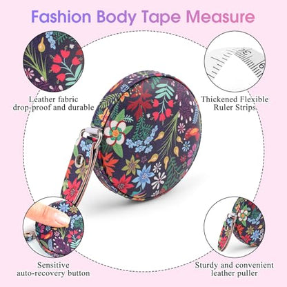 Retractable Mini Tape Measure, Auto-Retract, Premium Leather Tape Measure, Dual-Sided Ruler, Ideal for Fabric Cutting, Body Measurements, and Handicrafts (Tropical Flowers) - color: Colorful Tropical Flowers