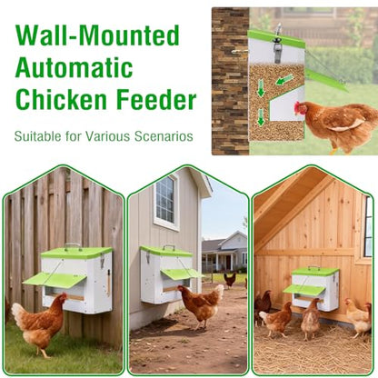 25LBS Automatic Chicken Feeder-No Waste Metal Poultry Feeder with View Window & Rain Cover,Hanging Chicken Food Dispenser for Outdoor Coops，No Assembly, Rodent Proof