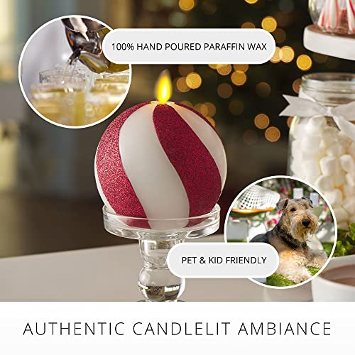 Luminara - Flameless Holiday Crystal Beads Glitter Sphere Candle - Candy Cane Red - Pack of 1-4x4.25 - Auto Timer Built-in 5-Hour Timer Indoor Use - color: Candy Cane Red