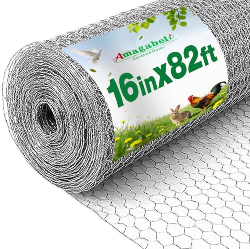 Amagabeli 16in x 82ft Chicken Wire Fencing Garden Netting Poultry Wire Hexagonal Galvanized Mesh Roll Dog Barrier for Pet Rabbit Bird Raised Bed Vegetable Cattle Panels for Plant Trellis Craft - color: Galvanized, size: 1" 16"x82'