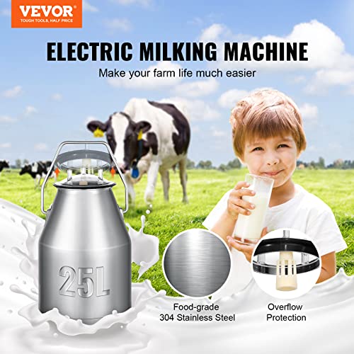 VEVOR Goat Milking Machine, 12 L 304 Stainless Steel Bucket, Electric Automatic Pulsation Vacuum Milker, Portable Milker with Food-Grade Silicone Cups and Tubes, Adjustable Suction for Cows and Sheep | Automatic Pulsation Vacuum, Portable Milker with Food