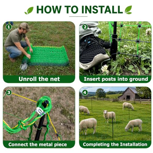 Electric Fence Netting, 164'L x 35.4" H Electric Fence Kit for Livestock, Goat, Dog, Hogs, Double Spiked Portable Electric Poultry Farm Fence, Electric Mesh Fence - size: 164'L x 35.4" H